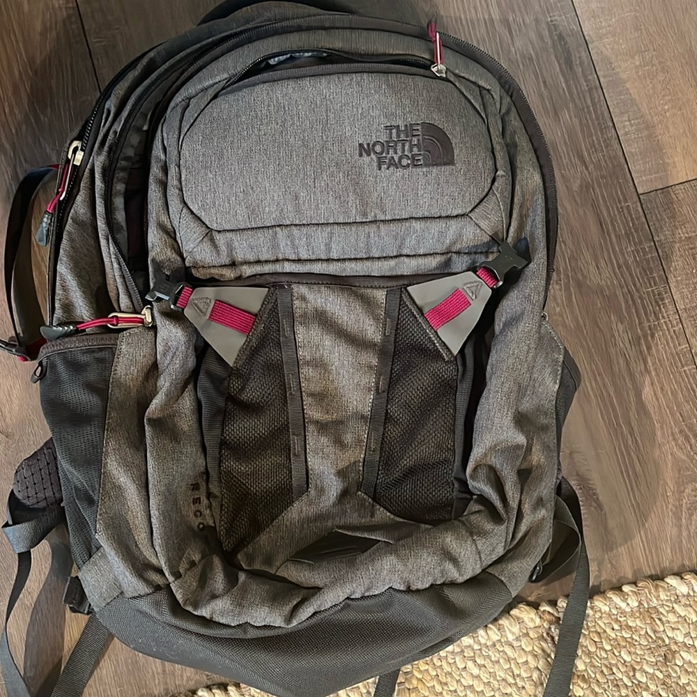 North face recon magenta and grey laptop bag